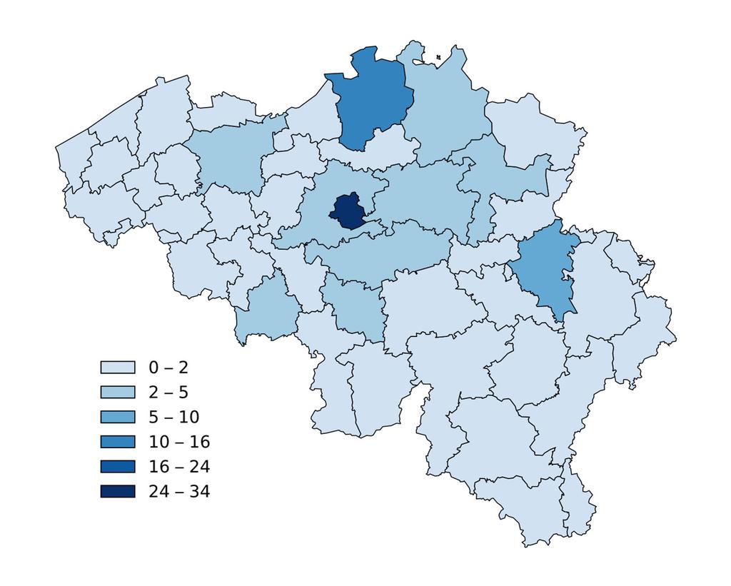 lidmaatschapsgraden tot een collectief huishouden (volgens leeftijd, geslacht en arrondissement) tot 2020 wordt voortgezet. Voor de periode 2021-2060 worden die graden constant gehouden.