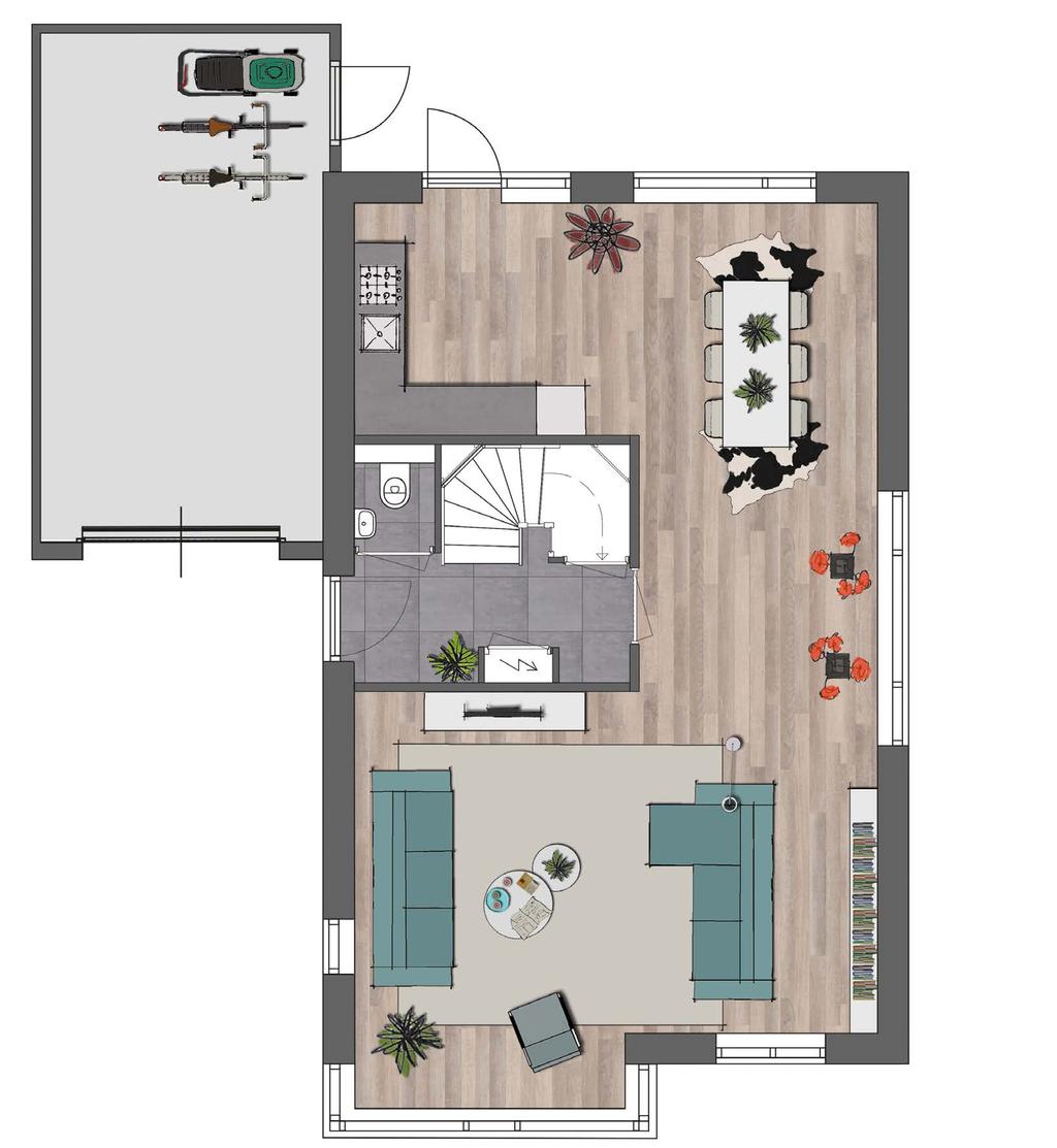 KOPERWIEK KOPERWIEK begane grond basis afmeting begane grond opties accent voorgevel, accent zijgevel, 1,20 meter verlenging, tuingericht wonen en dubbele tuindeuren Met een 1,20 meter uitbouw kunt u