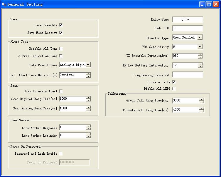 3.2 General Setting: Save Preamble Deze optie schakelt de accu spaar preambule in of uit.