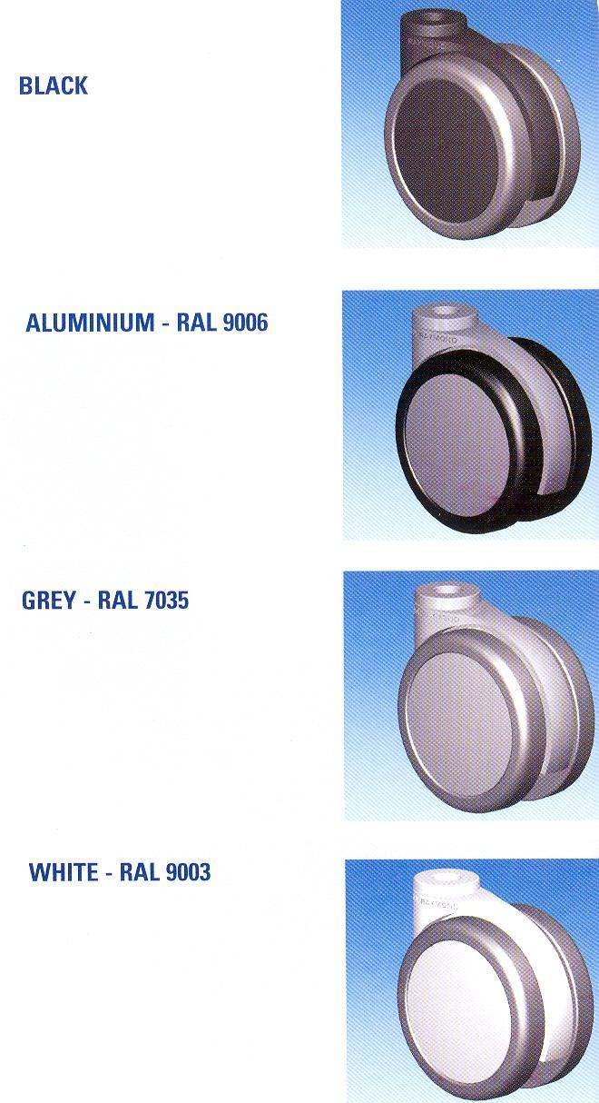 Wielen GRX100. Wiel Ø = 100 mm. Totale breedte wiel = 57 mm. Bouwhoogte = 113 mm. 100 kilo belastbaar, hangt af van bevestiging. Met of zonder rem. Kap breedte = 36 mm.