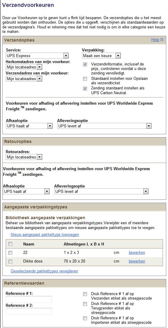 Mijn instellingen Begin met het instellen van uw verzendvoorkeuren. Dit bespaart u tijd en garandeert een op maat gemaakte verzendervaring.