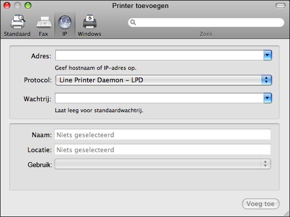 MAC OS 46 EEN PRINTER TOEVOEGEN MET DE VERBINDING IP-PRINTER 1 Klik op het pictogram IP in het dialoogvenster.