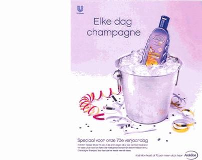 Dezelfde afbeelding is gebruikt op billboards, maar dan voorzien van de tekst Elke dag Champagne shampoo. 2.6.