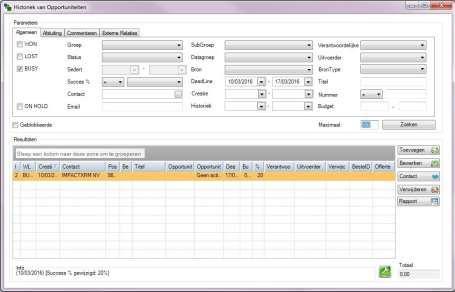 De opportuniteit van een contact kan men raadplegen via de knop Sales op de IMPACT - Contactfiche (preview).