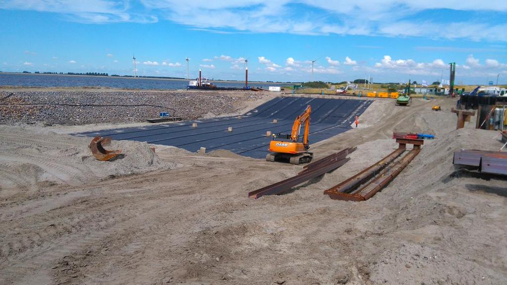 Bovenaanzicht van het aangebrachte geotextiel.