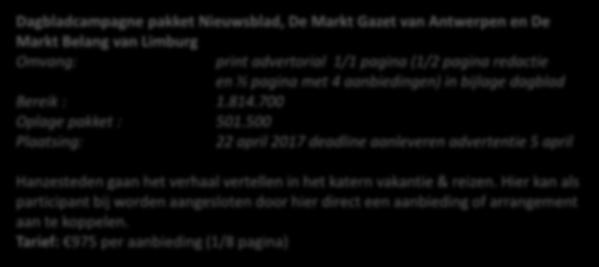 Participatiemogelijkheden Marketingplan BE Dagbladcampagne pakket Nieuwsblad, De Markt Gazet van Antwerpen en De Markt Belang van Limburg