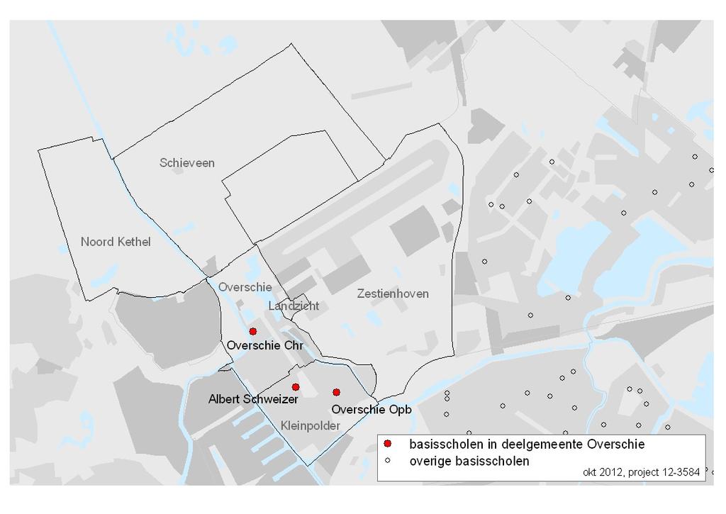 3.3 Overschie In de deelgemeente Overschie staan momenteel drie basisscholen, waarvan één in de gelijknamige buurt en twee in de buurt Kleinpolder.