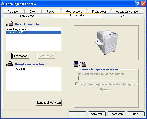 1-6 Gebruikers-software installeren op een Windows-computer 4. Selecteer een optie in de lijst Beschikbare opties. 5. Klik op Toevoegen om de optie te verplaatsen naar de lijst Geïnstalleerde opties.