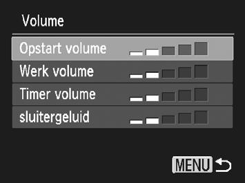 De geluidsinstellingen wijzigen U kunt de camerageluiden uitschakelen of het volume ervan aanpassen. Geluiden dempen Open het menu. 1 Druk op de knop n. 2 Selecteer [mute].