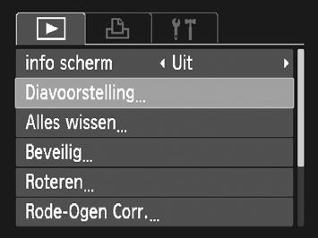 Diavoorstellingen bekijken Beelden die zijn opgeslagen op een geheugenkaart, kunt u automatisch afspelen. Selecteer [Diavoorstelling].