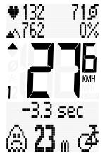 Met de BIKE- of ALTI-knop kunt u nu door de afzonderlijke waarden van lap 1 bladeren. Met de LAP-knop of de MENU-knop bladert u door de laps.