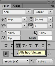 Kies ook Hoofdletters door in het Tekenpalet op de TT te klikken. Kijk in het Lagenpalet.