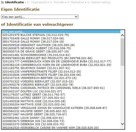 uitbaters- en uitbatingsnummer. Maak in het vak identificatie een keuze tussen uw exploitaties of uitbatingen.