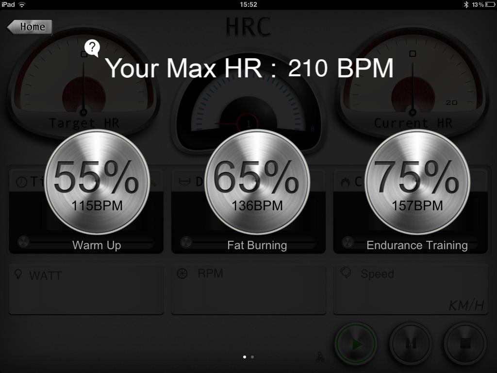 4. Use HRC - Hear Rate Controlled program When you want to train by using your heart rate, select HRC in the training menu.