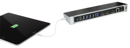Met de permanent beschikbare snellaadpoort van het dock kunt u uw mobiele apparaten snel en gemakkelijk opladen. En met vijf USB 3.