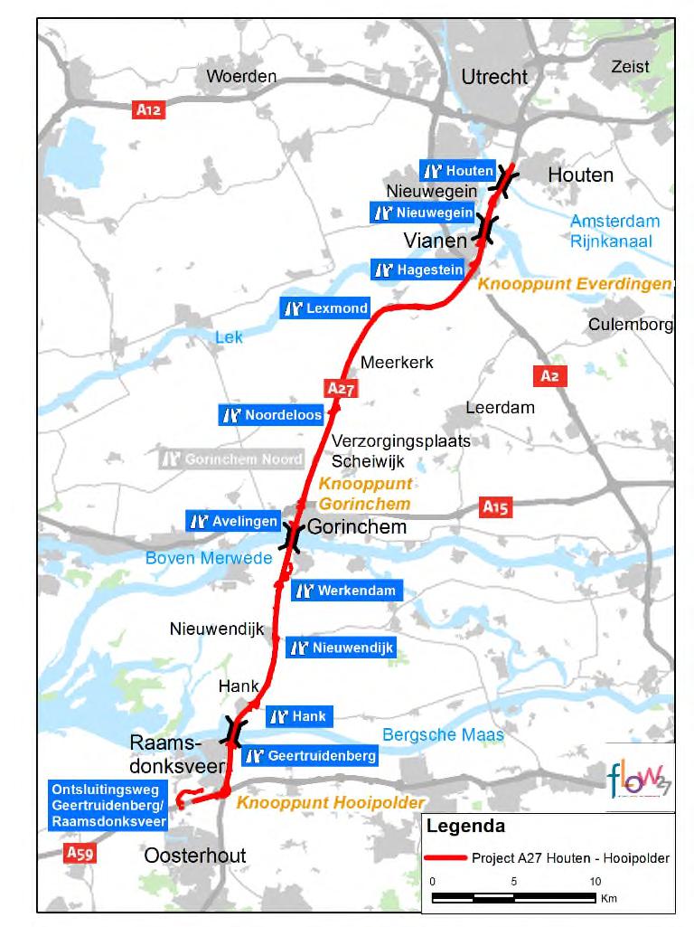 Figuur 1.1: Plangebied met in rood het tracé van het (uitgewerkte) voorkeursalternatief 1.3 Historie Het project A27 Houten-Hooipolder kent een lange geschiedenis.