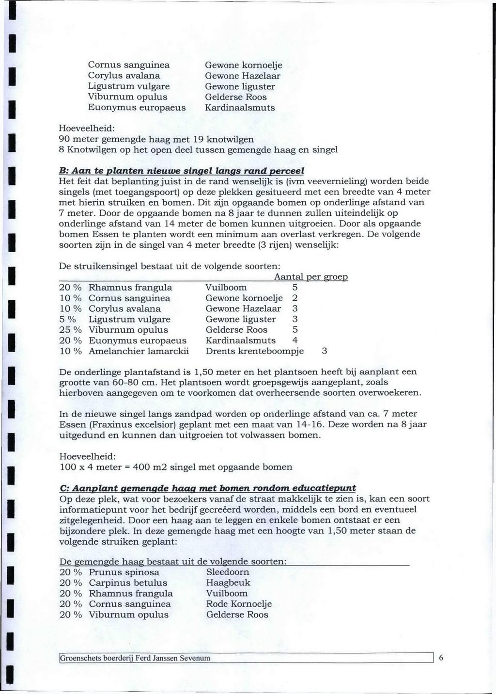 Cornus sanguinea Corylus avalana Ligustrum vulgare Viburnum opulus Euonymus europaeus Gewone kornoelje Gewone Hazelaar Gewone liguster Gelderse Roos Kardinaalsmuts Hoeveelheid: 90 meter gemengde haag