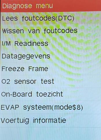 Diagnose menu uw keuze en druk op volgt