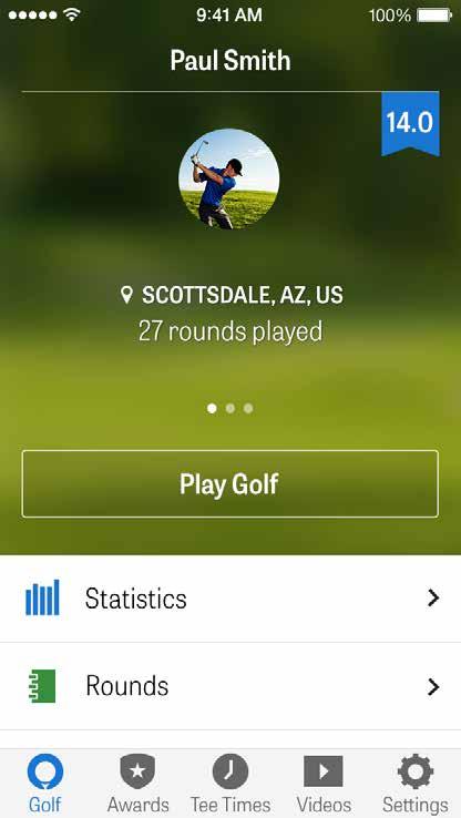 BEGINSCHERM Speel Golf: Tik op Speel Golf om een ronde te beginnen met Golfshot. Pro leden kunnen een faciliteit kiezen en hun ronde beginnen.