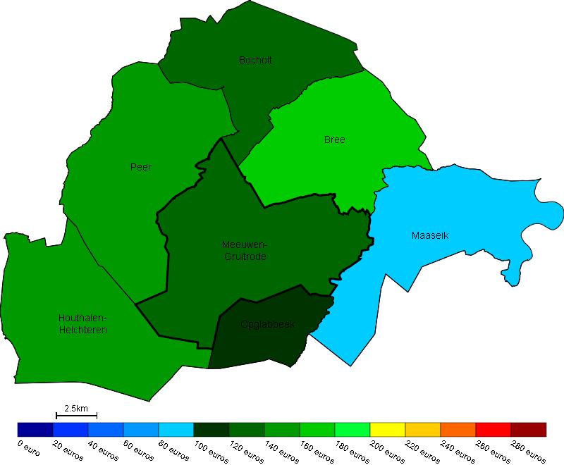 Vastgoed Prijs van bouwgrond in Meeuwen-Gruitrode en omgeving Gemiddelde prijs in e/m 2 van bouwgrond in Meeuwen-Gruitrode en omgeving Bron : Berekeningen van de ADSEI (FOD Economie)