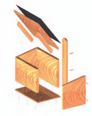 582 Variant 5: aasvliegenhuis Teken de boringen op deel () op en steek het midden van het te boren gat met een priem voor. oor de gaten Ø 7 mm.