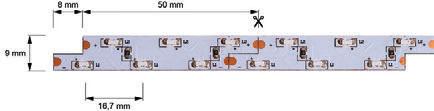 527 SIDEVIEW IN DOUBLE LED-STRIPE power connection 12V DC LED rows 2 LED type SMD 335 cutting possibility each 50 mm 6 LED Item Color temperature LED s Power Dimensions (L x W x H) Lumen Stripe Lumen