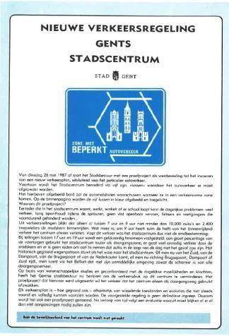 1987: Lussenplan Proefproject; centrum bereikbaar maar geen doorgaande bewegingen meer (cfr