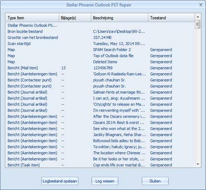 Log rapport opslaan Met Stellar Phoenix Outlook PST Repair - Technical, kun je het Log rapport opslaan om de reparatieprocedure op een later tijdstip te analiseren. Het log rapport opslaan: 1.