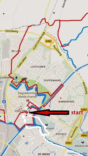 Routebeschrijving: De fietsroute begint in het centrum van Coevorden aan de kop van de binnenhaven. De binnenhaven van Coevorden is in gebruik als passantenhaven voor de pleziervaart.