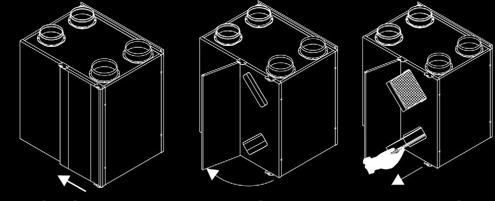 Stap 1: Schuif de filterklep naar links en verwijder de filters. 1. Schuif filterklep naar links 2.