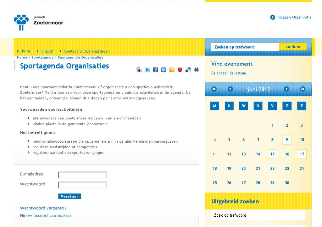 2. Inloggen De sportagenda opent u door in een internet browser naar het volgende adres te gaan: http://www.zoetermeer.