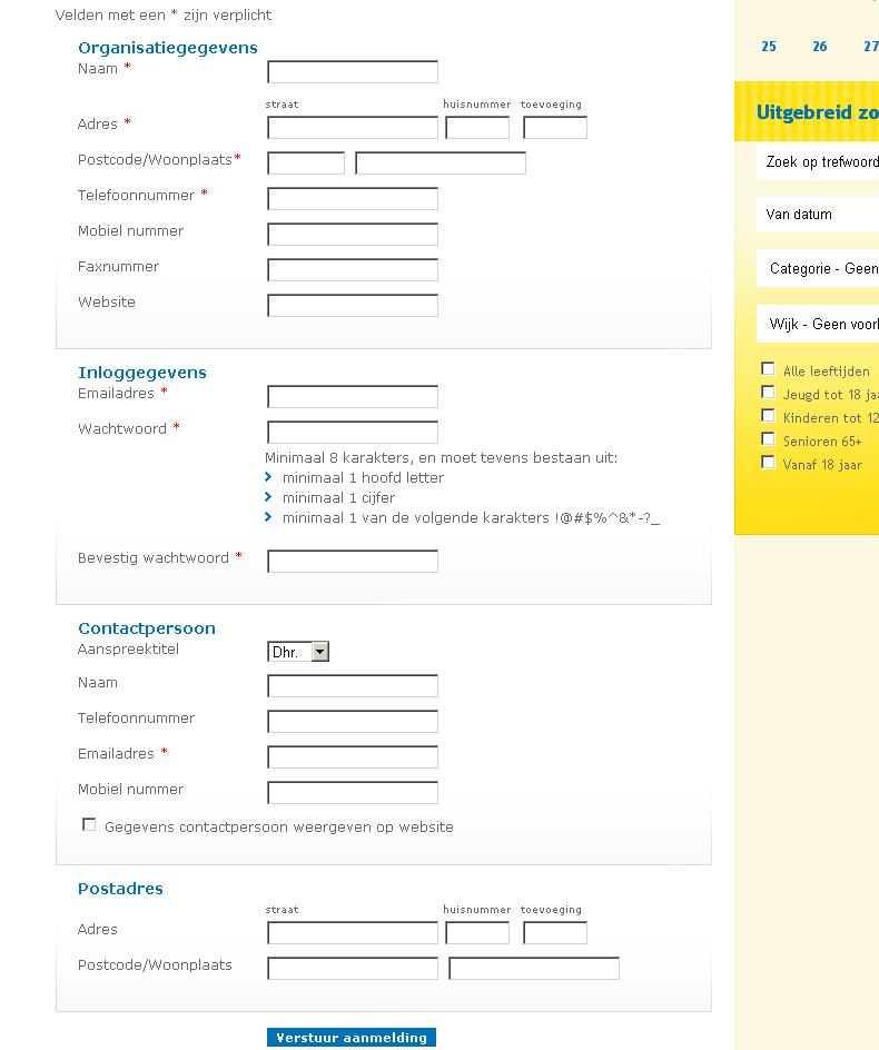 2.1. Account sportagenda 2.1.1. Account aanmaken Voor het aanmaken van een nieuw account zijn de volgende gegevens nodig: Organisatiegegevens Inloggegevens Naam E-mailadres Adres Wachtwoord: Het