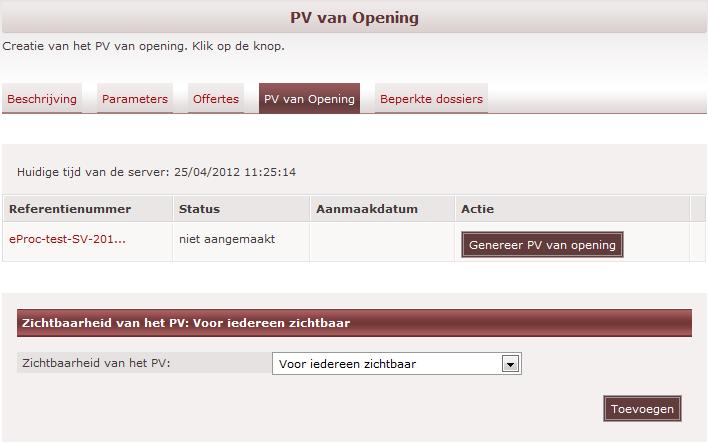 4.2 PV van opening Nu kan het PV van opening worden gegenereerd. Klik daarvoor in het tabblad PV Opening op Genereer PV van Opening. Een nieuw venster opent zich.
