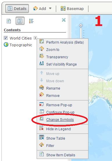 Klik Change Symbols [1] in het menu layer options om de regels voor de symbolen in te