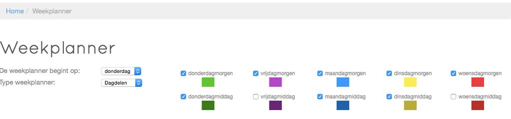 U kunt aanvinken op welke dagen u meerdere dagdelen wilt gebruiken van de weekplanner.