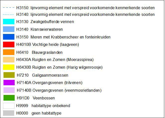 154 Habitattypenkaarten In de volgende kaartbladen worden alle habitattypen tezamen weergegeven. Hierbij is geen onderscheid gemaakt tussen matig en goed ontwikkelde habitattypen.