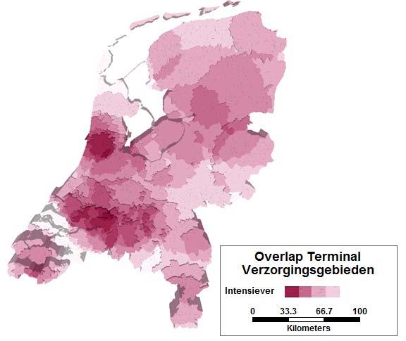 5. Conclusies Netwerk dekking Er zijn geen witte vlekken in het multimodale netwerk in Nederland. Elke regio is minimaal door 1 terminal ontsloten via binnenvaart of spoor.