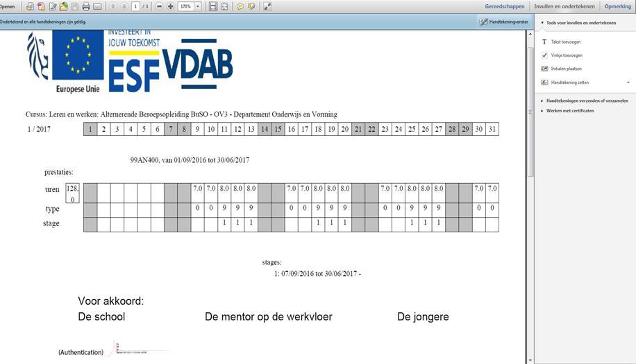 Jouw handtekening verschijnt met een certificaat. Stap 7: Handtekening werkgever: Sla de pdf op.