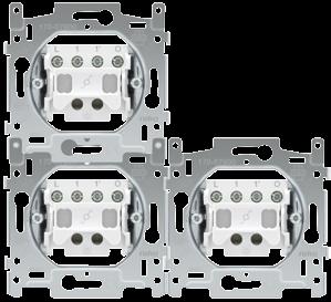 aansluiting in de inbouwdoos - schakelaar: inbouwdiepte 18 mm - wandcontactdoos: inbouwdiepte 21 of 28 mm Perfecte koppeling verticaal koppelen, centerafstand 60