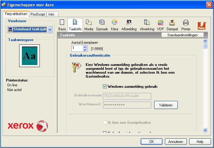 AFDRUKKEN VANUIT WINDOWS 56 4 Klik op het pictogram Taakinfo. 5 Typ informatie in de velden Opmerking 1 en Opmerking 2.