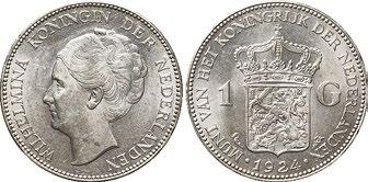 MUNTENVEILING 2 1/2 Gulden 414 1 Gulden 1924. FDC. Mooie kleur. 50 415 1 Gulden 1929.