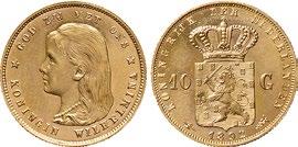 fakkel naar lelie! UNC. 3000 498 10 Gulden goud 1892. FDC.