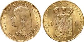 160 488 10 Gulden goud 1879. Prachtig. 150 503 10 Gulden goud 1897a. Prachtig. 160 504 10 Gulden goud 1897b.