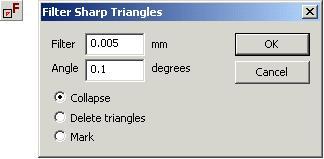 Bijlage D. Beschrijving Functies Mimics Remesher 203 Filter Sharp Triangles Filter Sharp Triangles verwijdert lange, dunne, scherpe driehoeken. Onderstaand scherm (Figuur D.
