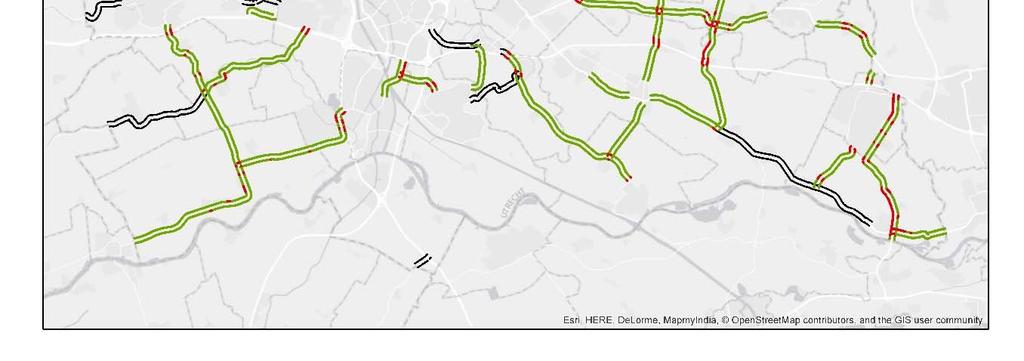 Figuur 4.2: Jaargemiddelde knelpunten 2015, avondspits (16.00-18.00 uur) provinciaal wegennet, op basis van Mobiliteitsvisie en programma RVM In bijlage 3 zijn de figuren 4.1 en 4.