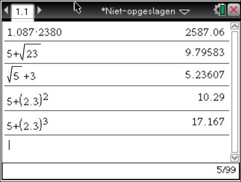 5 De berekening +*4 gaat op de GR net zoals op een gewone rekenmachine, maar je sluit af met Om het antwoord 14 vervolgens te delen door 5, hoef je alleen maar p5 in te tikken.