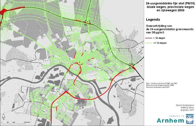 Norm 24-uur niet overal gehaald De norm voor het 24-uurgemiddelde van fijn stof (PM 10 ) wordt op verschillende plekken niet gehaald (rood op de kaart).