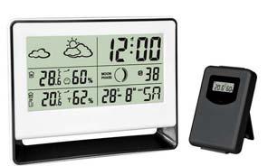 Weerstations Weerstation met draadloze buitensensor Zie de weerverwachting en de binnen- en buitentemperatuur. - Bescheiden en stijlvol design. - Kalender en alarm. - Binnen- en buitentemperaturen.