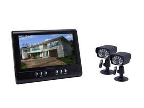 Bedrade camera's Bedrade camerakit met 7''-lcd met 2 CMOS-camera's Bewaak en beveilig uw woning, winkel of kantoor zonder hoge kosten met deze kit met 7 inch-kleuren-lcd-scherm en 2 bedrade camera's.