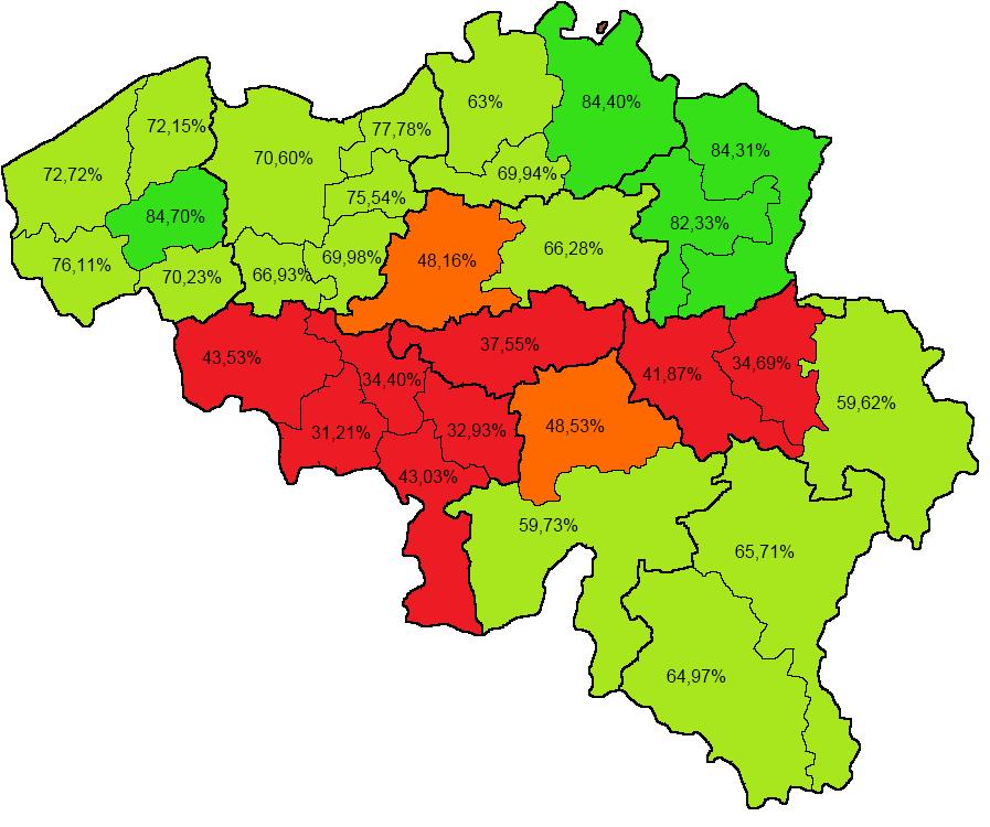 Uitslag van de volksraadpleging: groen = ja, rood = nee De Belgische verkiezingen 1950 van 4 juni leverden de CVP een absolute meerderheid, waarmee ze een homogene